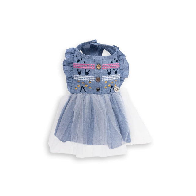 Embroidered Denim Dress Blue