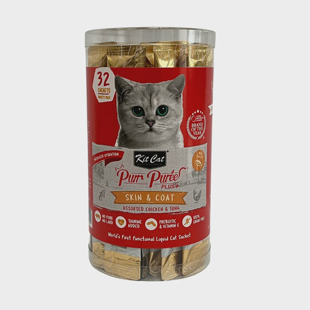 Kit Cat Purr Puree Plus + Skin & Coat Chicken & Tuna (32 Sachets)