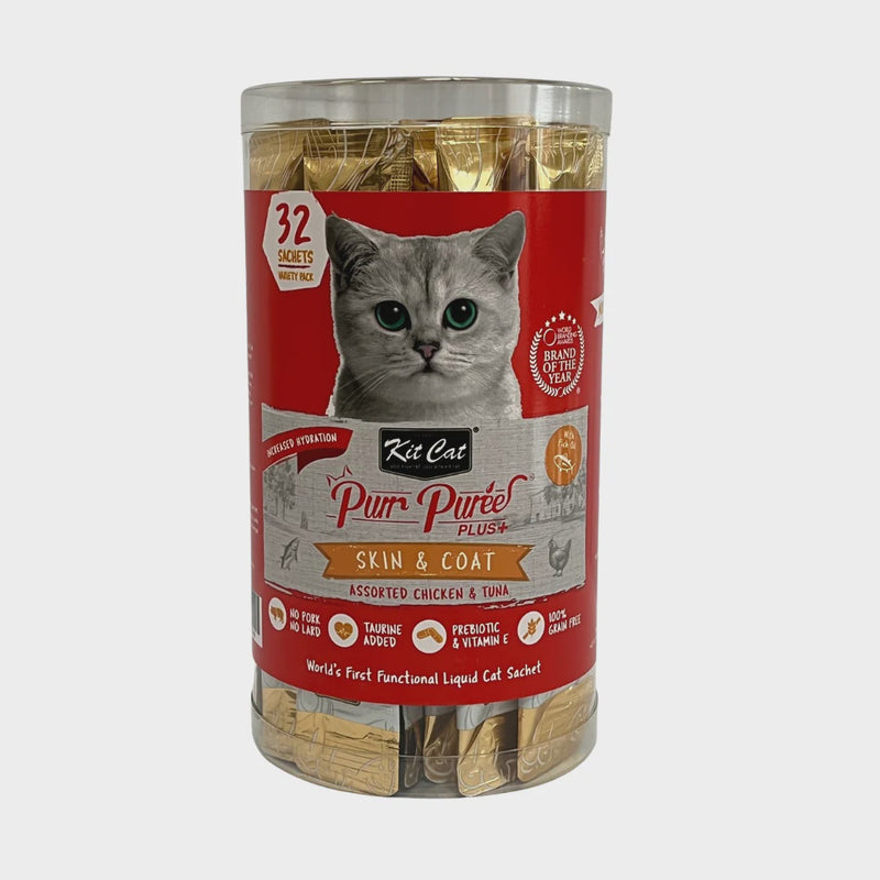 Kit Cat Purr Puree Plus + Skin & Coat Chicken & Tuna (32 Sachets)