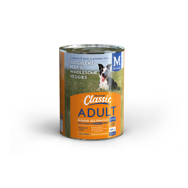 Montego Classic Dog Wet Food Adult Dogs Beef and Veggies 385g x12