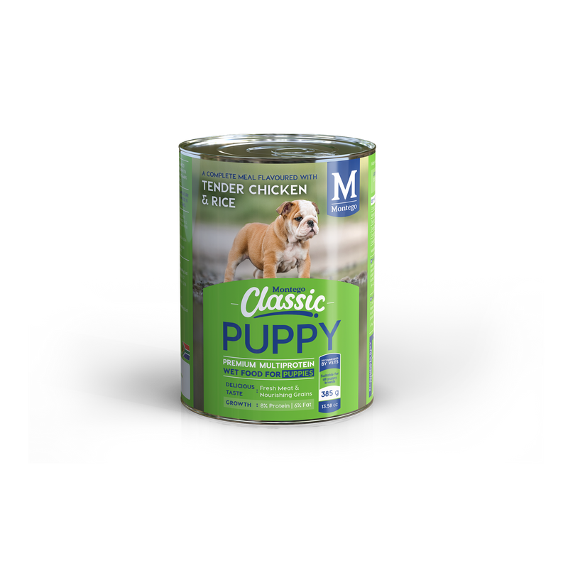 Montego Classic Dog Wet Food Puppy Chicken and Soft Cooked Rice 385g x12