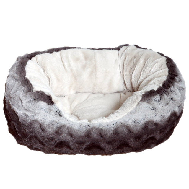 Rosewood Snuggle Plush Oval Bed - Grey & Cream