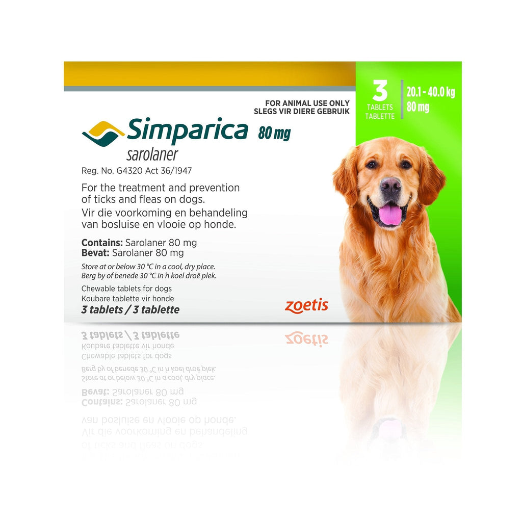 Simparica - Tick and Flea Tablets 20.1 - 40KG (Box of 3)